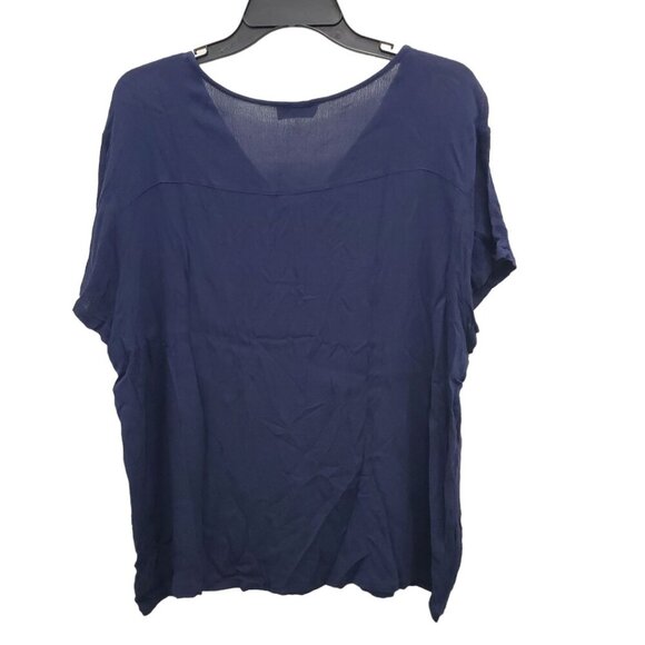 Toomi USA Woman's Navy Blue Embroidered Neck Crinkle Peasant Top Plus Size‎ 3XL - Picture 5 of 5